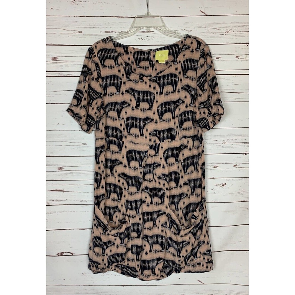Maeve Anthropologie Women's Size 10 Zola Pink Polar Bear Print Tunic Mini Dress